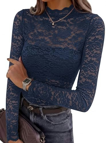 Prettygarden Women's Lace Long Sleeve Mesh Blouse: $16.99 Prettygarden Women's Lace Long Sleeve Mesh Blouse: $16.99