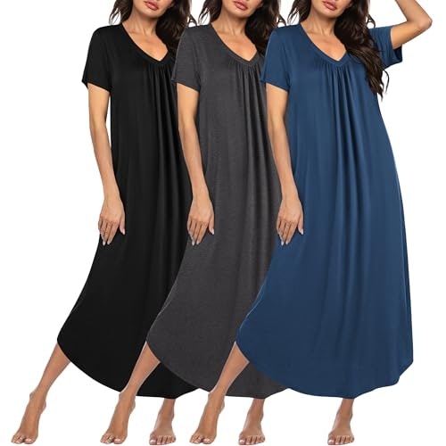 Ekouaer Women's Long Nightgown 3-Pack: $29.94 Ekouaer Women's Long Nightgown 3-Pack: $29.94