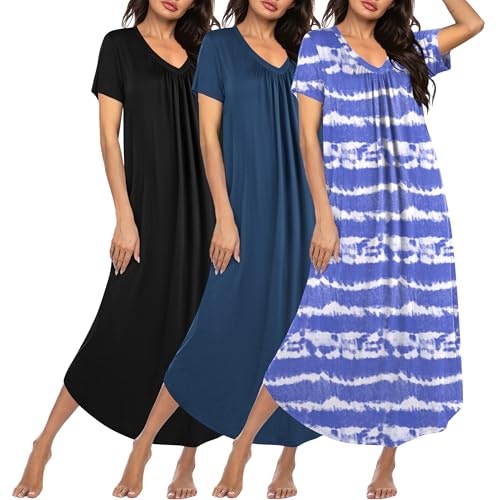 Ekouaer Women's Long Nightgown 3-Pack: $24.99 Ekouaer Women's Long Nightgown 3-Pack: $24.99