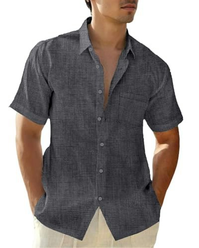 Xingcool Men's Linen Short Sleeve Button Down Shirt: $9.99