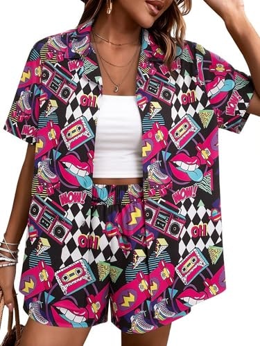 Women's Retro 80s and 90s Neon 2-Piece Shirt and Shorts Outfit: $21.24 Women's Retro 80s and 90s Neon 2-Piece Shirt and Shorts Outfit: $21.24