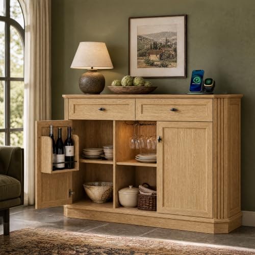 47-Inch Wine Bar Cabinet with LED Light and Power Outlets: $143.99