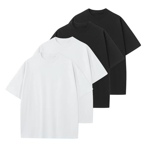 Keepshowing Men's Oversized Cotton Crew Neck T-Shirt 4-Pack: $37.39