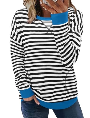 Women's Striped Long Sleeve Crew Neck Color Block Pullover: $19.86