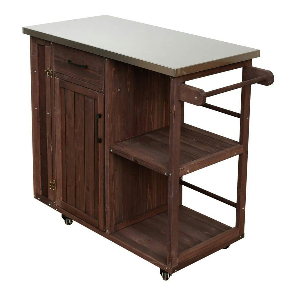 Dark Brown Wood Outdoor Kitchen Island and Serving Cart: $200.77