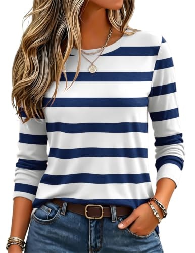 Zeagoo Women's Long Sleeve Striped Crewneck T-Shirt: $12.74 Zeagoo Women's Long Sleeve Striped Crewneck T-Shirt: $12.74