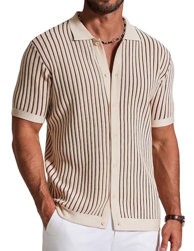 Coofandy Men's Striped Knit Short Sleeve Polo Shirt: $25.49
