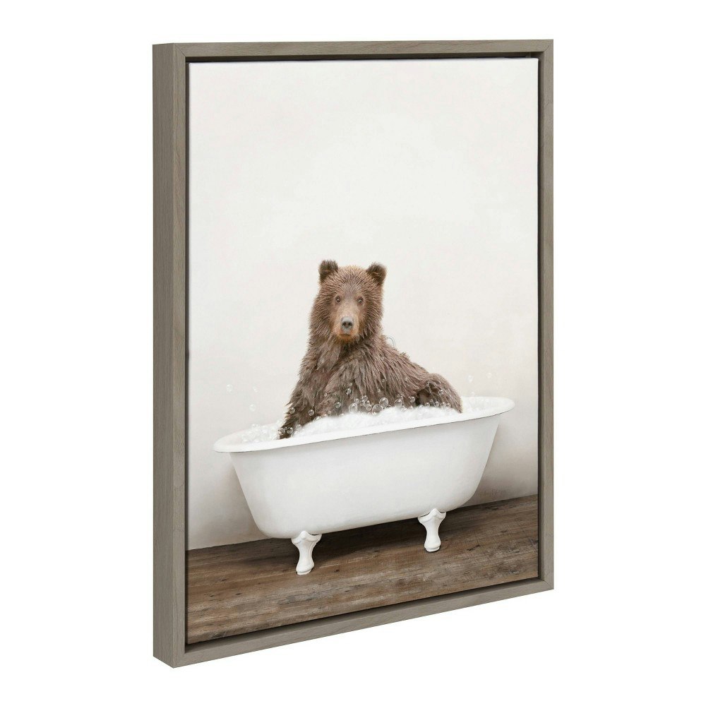 Kate & Laurel 18" x 24" Sylvie Bear Rustic Bubble Bath Framed Canvas: $59.99