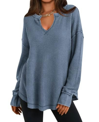 Prettygarden Women's Waffle Knit V-Neck Pullover: $19.98 Prettygarden Women's Waffle Knit V-Neck Pullover: $19.98