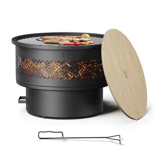 26-Inch Fire Pit with Grill and Lid: $93.41