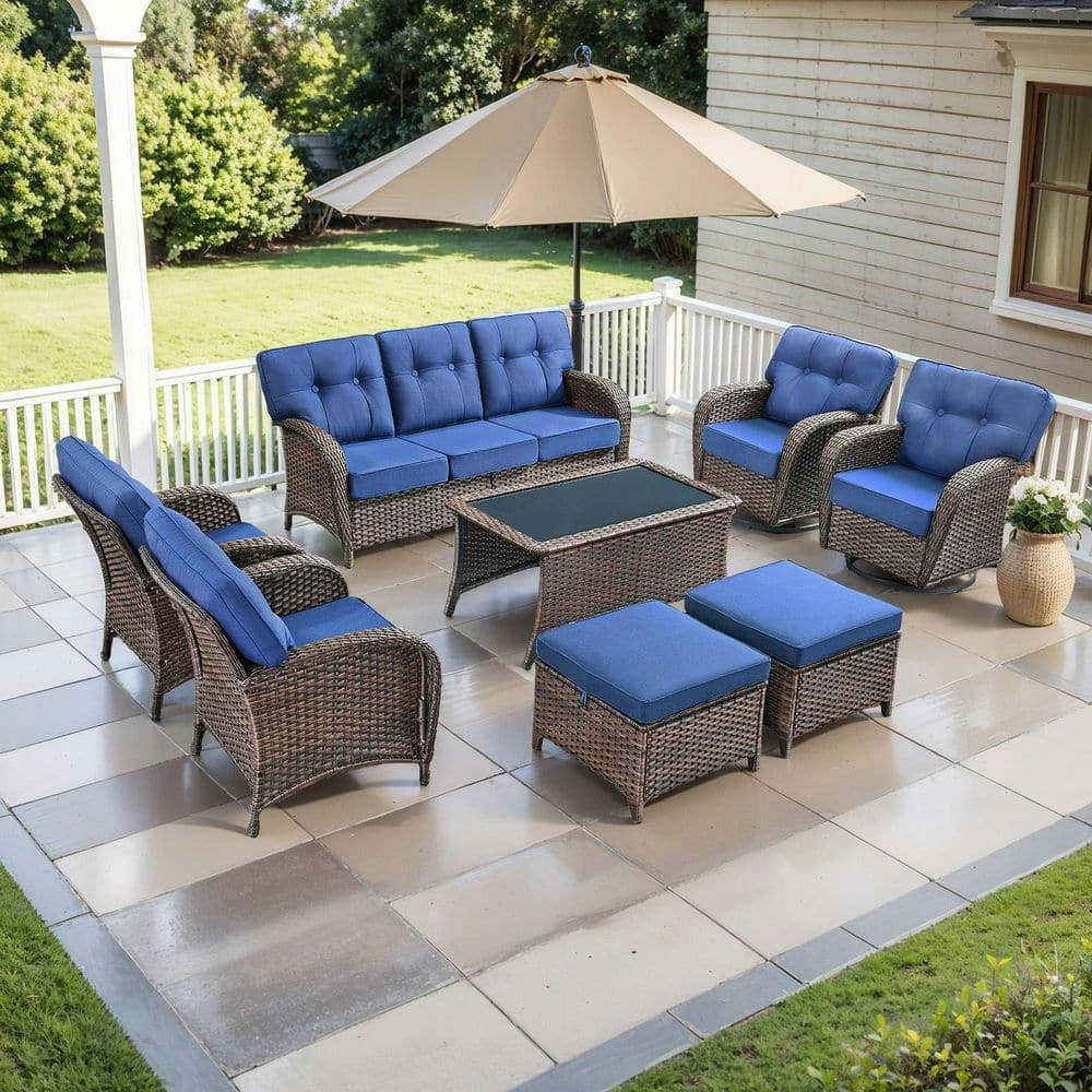 Brynn Brown 8-Piece Wicker Patio Conversation Set: $1,396 Brynn Brown 8-Piece Wicker Patio Conversation Set: $1,396