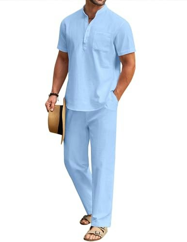 Coofandy Men's Cotton Linen Henley Shirt and Pants 2-Piece Set: $35.99 Coofandy Men's Cotton Linen Henley Shirt and Pants 2-Piece Set: $35.99