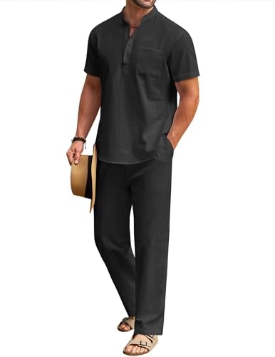 Coofandy Men's Cotton Linen Shirt and Pants 2-Piece Set: $33.99