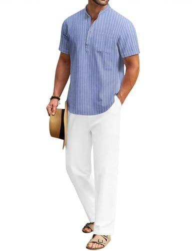 Coofandy Men's Cotton Linen Henley Shirt and Pants 2-Piece Set: $33.99 Coofandy Men's Cotton Linen Henley Shirt and Pants 2-Piece Set: $33.99