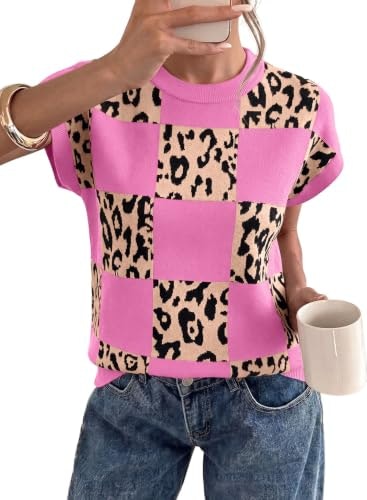 Evaless Women's Leopard Print Short Sleeve Sweater: $19.97