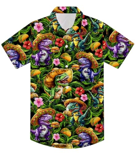 Raisevern Boys' Dinosaur Taco Print Hawaiian Shirt: $12.74 Raisevern Boys' Dinosaur Taco Print Hawaiian Shirt: $12.74
