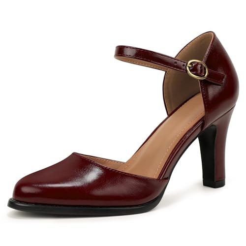 Idifu Burgundy Closed Toe Chunky High Heel Dress Shoes: $34.19