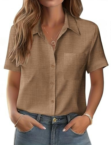 Zeagoo Women's Short Sleeve Button Down Shirt: $16.99 Zeagoo Women's Short Sleeve Button Down Shirt: $16.99