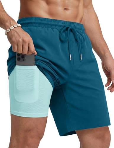 Coofandy Men's 7-Inch Inseam Swim Trunks with Compression Liner: $16.99
