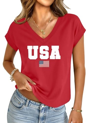 Unclecat Women's USA Flag V-Neck Cap Sleeve Crop Top: $8.98 Unclecat Women's USA Flag V-Neck Cap Sleeve Crop Top: $8.98