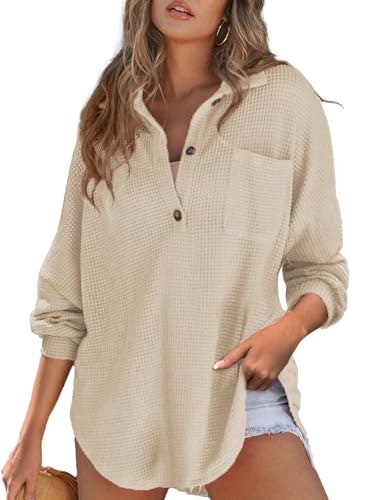 Astylish Women's Waffle Knit Long Sleeve V-Neck Henley Shirt: $16.89 Astylish Women's Waffle Knit Long Sleeve V-Neck Henley Shirt: $16.89