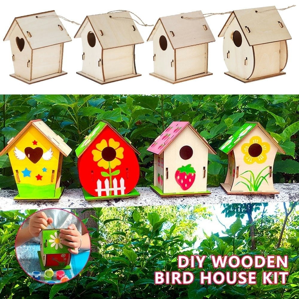 Keyohome DIY Wooden Bird House Craft Kit 4-Pack: $12.39