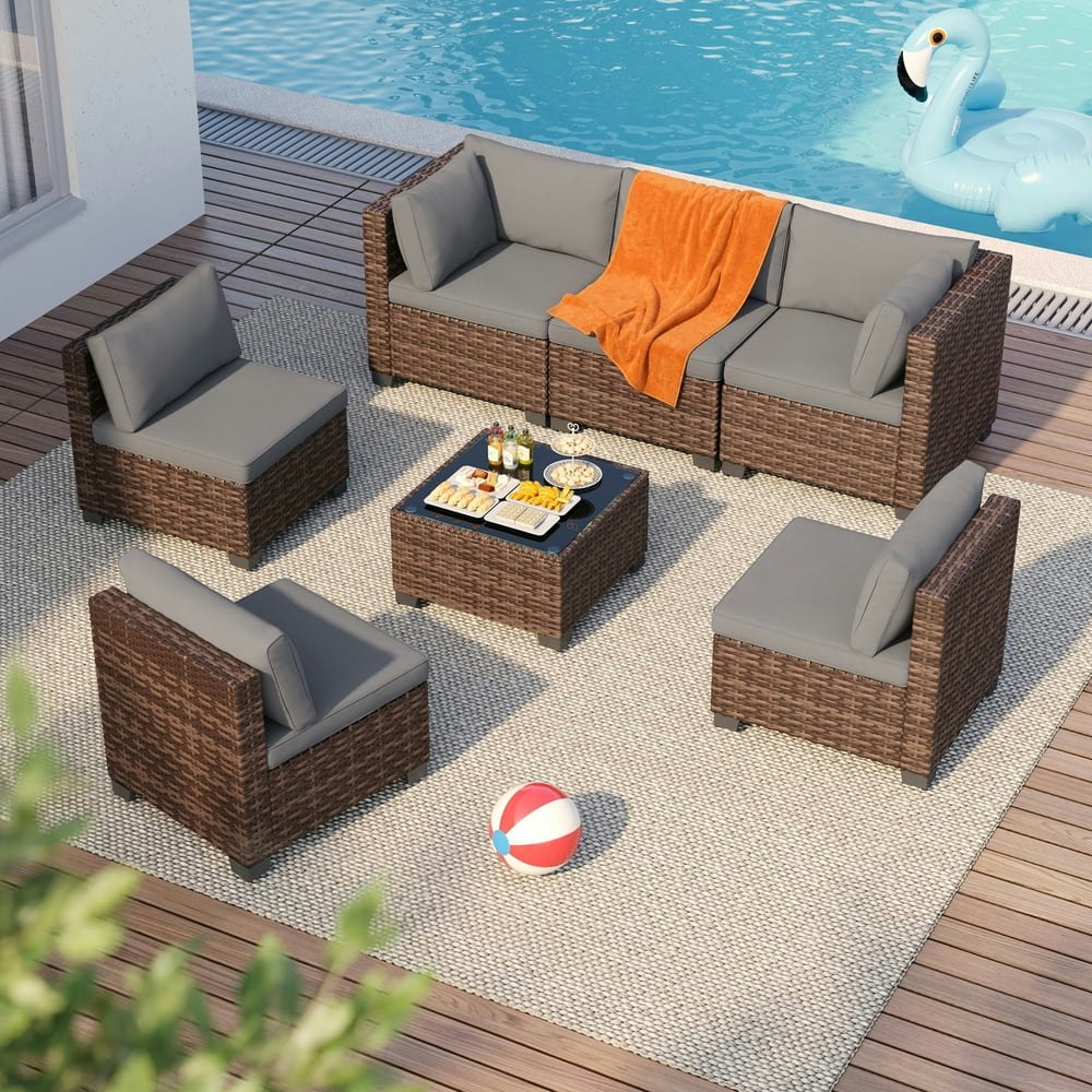 Lofka 7-Piece Outdoor Wicker Patio Furniture Set: $399.87