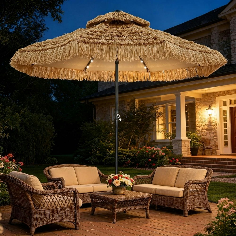 Autlaycil 9-Foot 2-Tier Solar Thatched Tiki Umbrella: $109.99 Autlaycil 9-Foot 2-Tier Solar Thatched Tiki Umbrella: $109.99