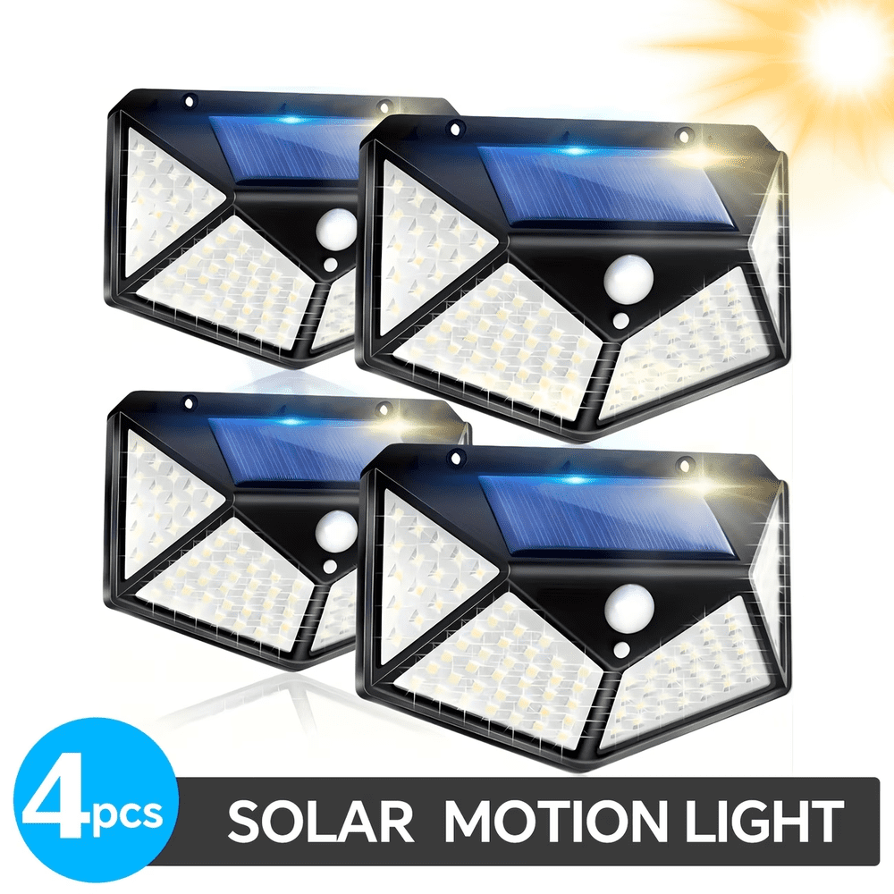 100 LED Solar Motion Sensor Outdoor Wall Lights 4-Pack: $26.99 100 LED Solar Motion Sensor Outdoor Wall Lights 4-Pack: $26.99