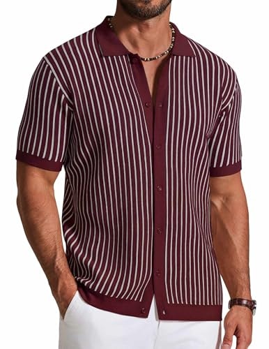 Coofandy Men's Striped Knit Short Sleeve Polo Shirt: $28.89