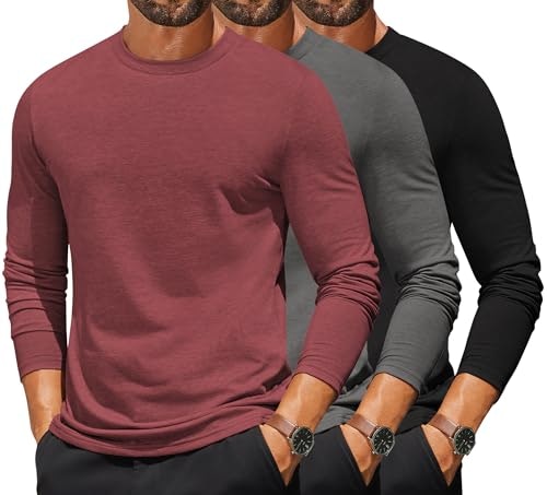 Coofandy Men's Slim Fit Crew Neck Long Sleeve T-Shirt 3-Pack: $34.99