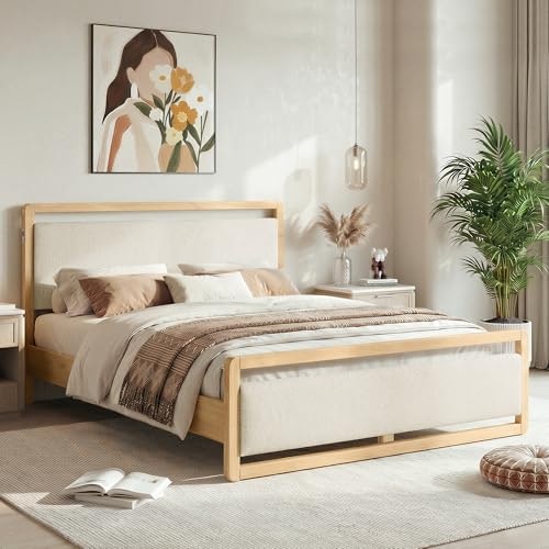 Kislot Queen Wood Platform Bed Frame with Upholstered Headboard: $249.99
