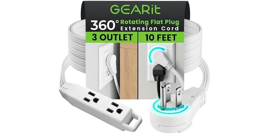 GearIt 10-Foot 360° Rotating Flat Plug Extension Cord: $9.99 GearIt 10-Foot 360° Rotating Flat Plug Extension Cord: $9.99