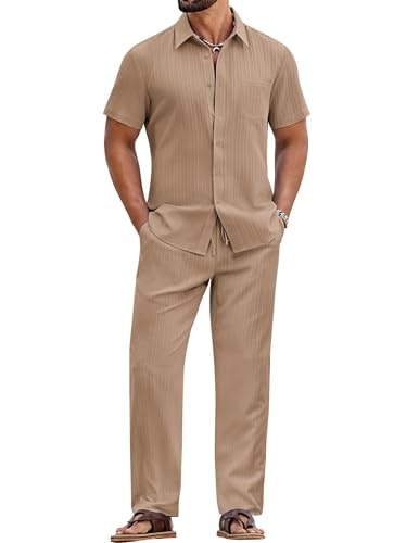 Coofandy Men's Short Sleeve Shirt and Pants Summer Outfit Set: $35.99 Coofandy Men's Short Sleeve Shirt and Pants Summer Outfit Set: $35.99