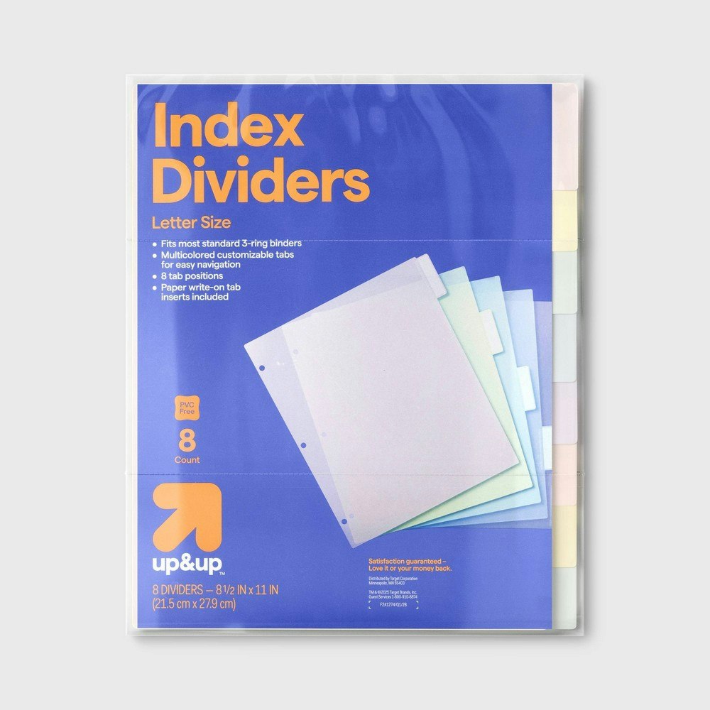Up&Up 8-Count Plastic Letter Index Dividers: $1.27