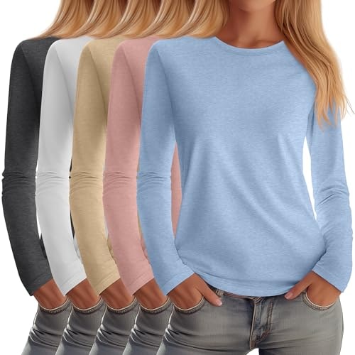 Huukeay Women's Crew Neck Long Sleeve Shirt 5-Pack: $43.34 Huukeay Women's Crew Neck Long Sleeve Shirt 5-Pack: $43.34