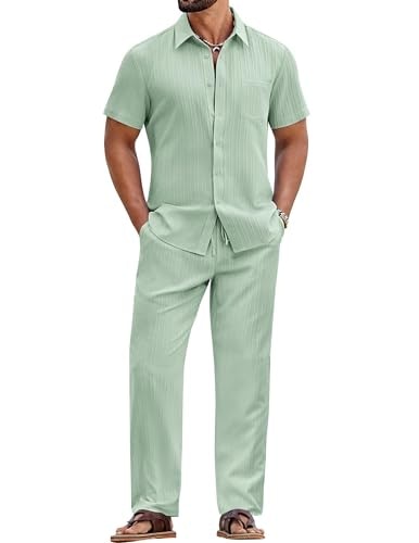 Coofandy Men's Short Sleeve Shirt and Pants Beach Set: $35.99