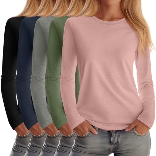 Huukeay Women's Crew Neck Long Sleeve Shirt 5-Pack: $43.34 Huukeay Women's Crew Neck Long Sleeve Shirt 5-Pack: $43.34
