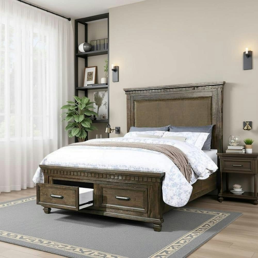 Ziv Brown Wood Queen Panel Bed with Storage Drawers: $869.61 Ziv Brown Wood Queen Panel Bed with Storage Drawers: $869.61