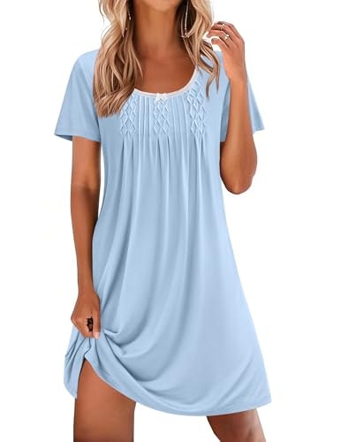 Ekouaer Pleated Short Sleeve Nightgown: $12.07 Ekouaer Pleated Short Sleeve Nightgown: $12.07