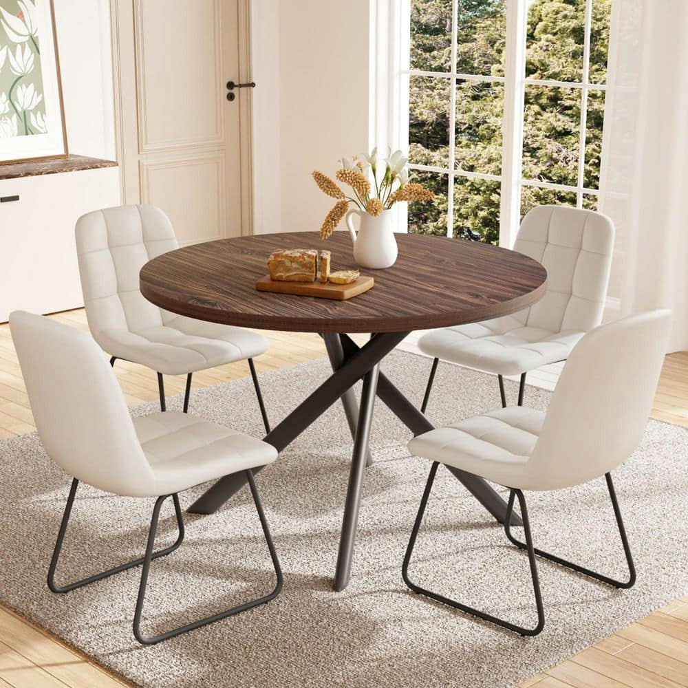 5-Piece Walnut and White Dining Table Set: $389 5-Piece Walnut and White Dining Table Set: $389
