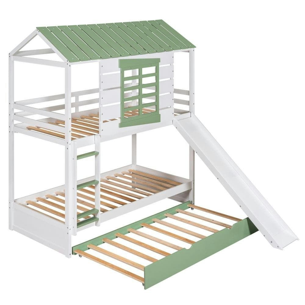 Twin over Twin Wood Bunk Bed with Slide and Trundle: $792.99