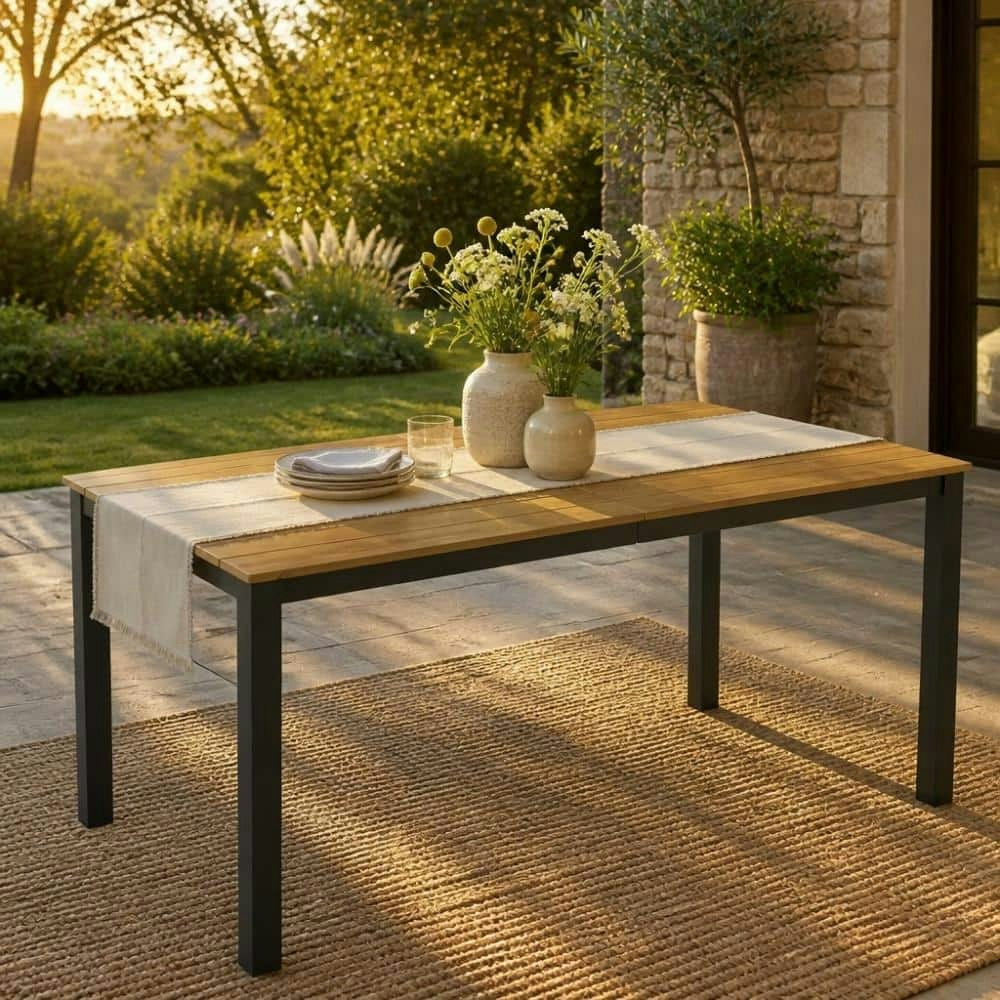 71-Inch Acacia Wood Outdoor Dining Table: $429.99 71-Inch Acacia Wood Outdoor Dining Table: $429.99