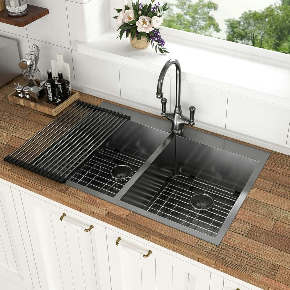 33-Inch 16-Gauge Drop-In Double Bowl Stainless Steel Kitchen Sink: $373.49 33-Inch 16-Gauge Drop-In Double Bowl Stainless Steel Kitchen Sink: $373.49