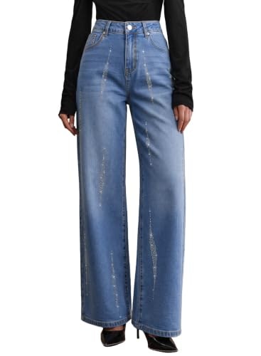 Evaless Women's Rhinestone Wide Leg Baggy Jeans: $34.98 Evaless Women's Rhinestone Wide Leg Baggy Jeans: $34.98