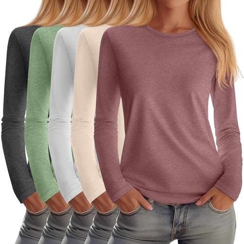 Huukeay Women's Crew Neck Long Sleeve Shirt 5-Pack: $43.34 Huukeay Women's Crew Neck Long Sleeve Shirt 5-Pack: $43.34