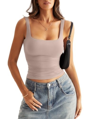 Eachyes Women's Square Neck Double Lined Tank Top: $16.99 Eachyes Women's Square Neck Double Lined Tank Top: $16.99
