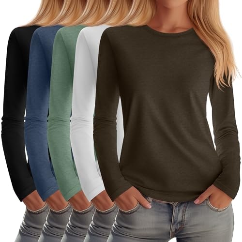 Huukeay Women's Crew Neck Long Sleeve Shirt 5-Pack: $43.34 Huukeay Women's Crew Neck Long Sleeve Shirt 5-Pack: $43.34