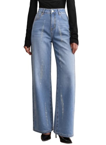 Evaless Women's Rhinestone Wide Leg Jeans: $34.98 Evaless Women's Rhinestone Wide Leg Jeans: $34.98