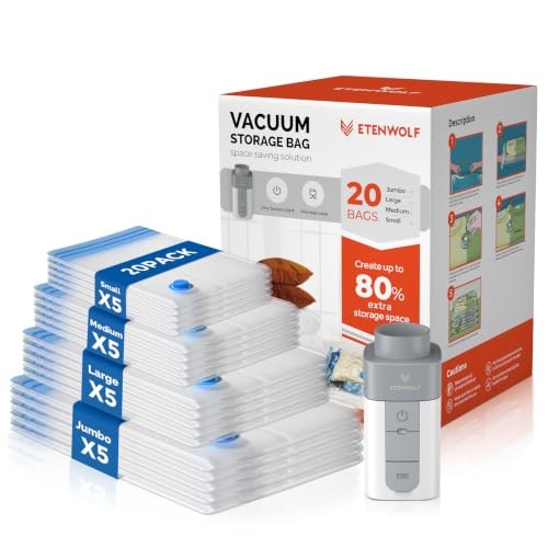 Etenwolf 20-Pack Vacuum Storage Bags with Wireless Pump: $29.97 Etenwolf 20-Pack Vacuum Storage Bags with Wireless Pump: $29.97